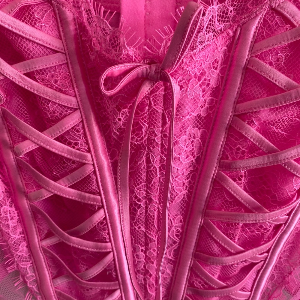 VICTORIA'S SECRET DREAM ANGELS PINK UNLINED LACE UP BRA CORSET TOP M DD New - Picture 2 of 12
